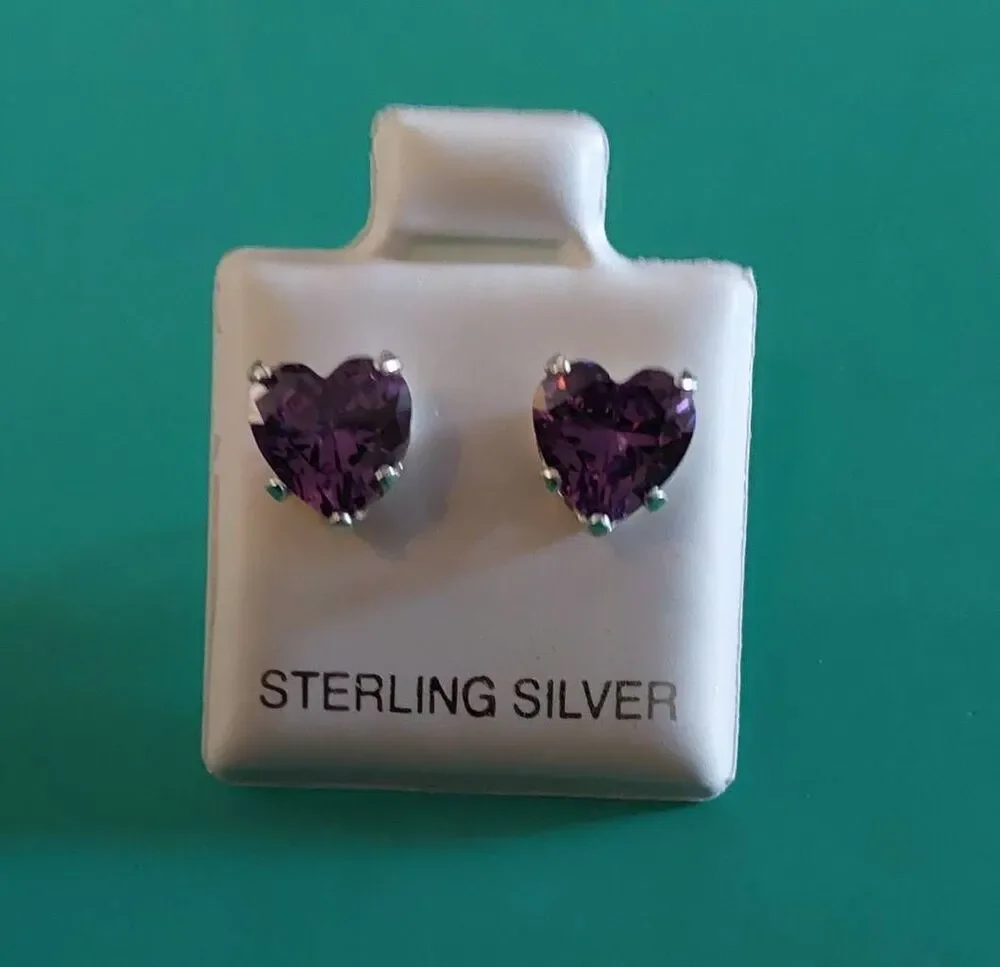 2 Ct. Heart Cut Amethyst Gemstone Stud Earrings~925 Sterling Silver